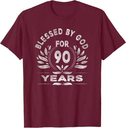 Blessed by God For 90 Years Old 90th Birthday Vintage T-Shirt - T-Shirt | Maroon
