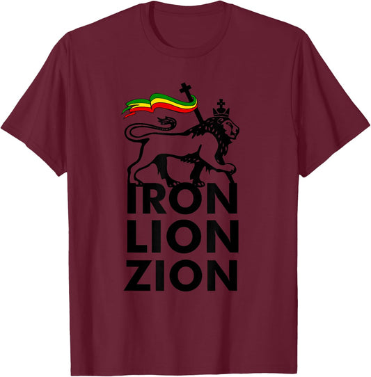 Iron Lion Zion With Rasta Flag, Jamaica T-Shirt - T-Shirt | Maroon