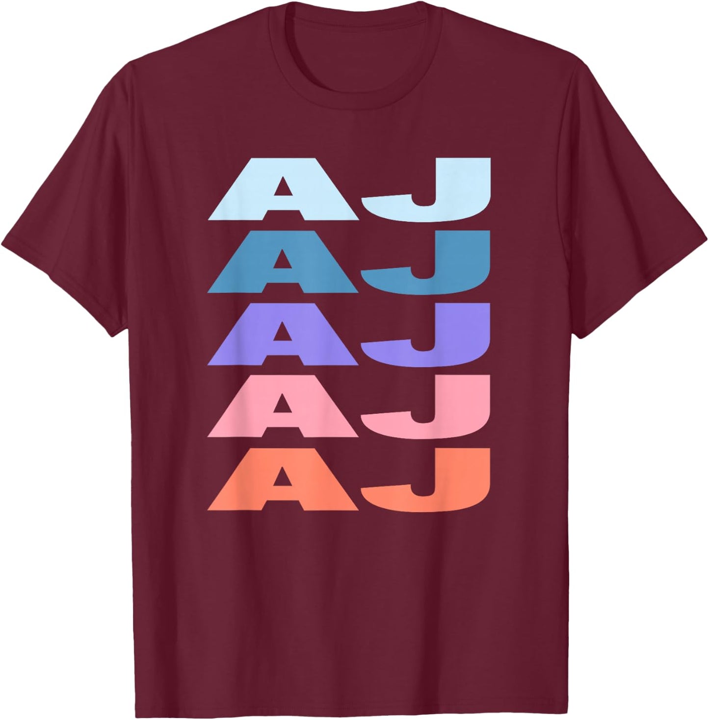 Funny Modern Repeated Text Design First Name AJ T-Shirt - T-Shirt | Maroon