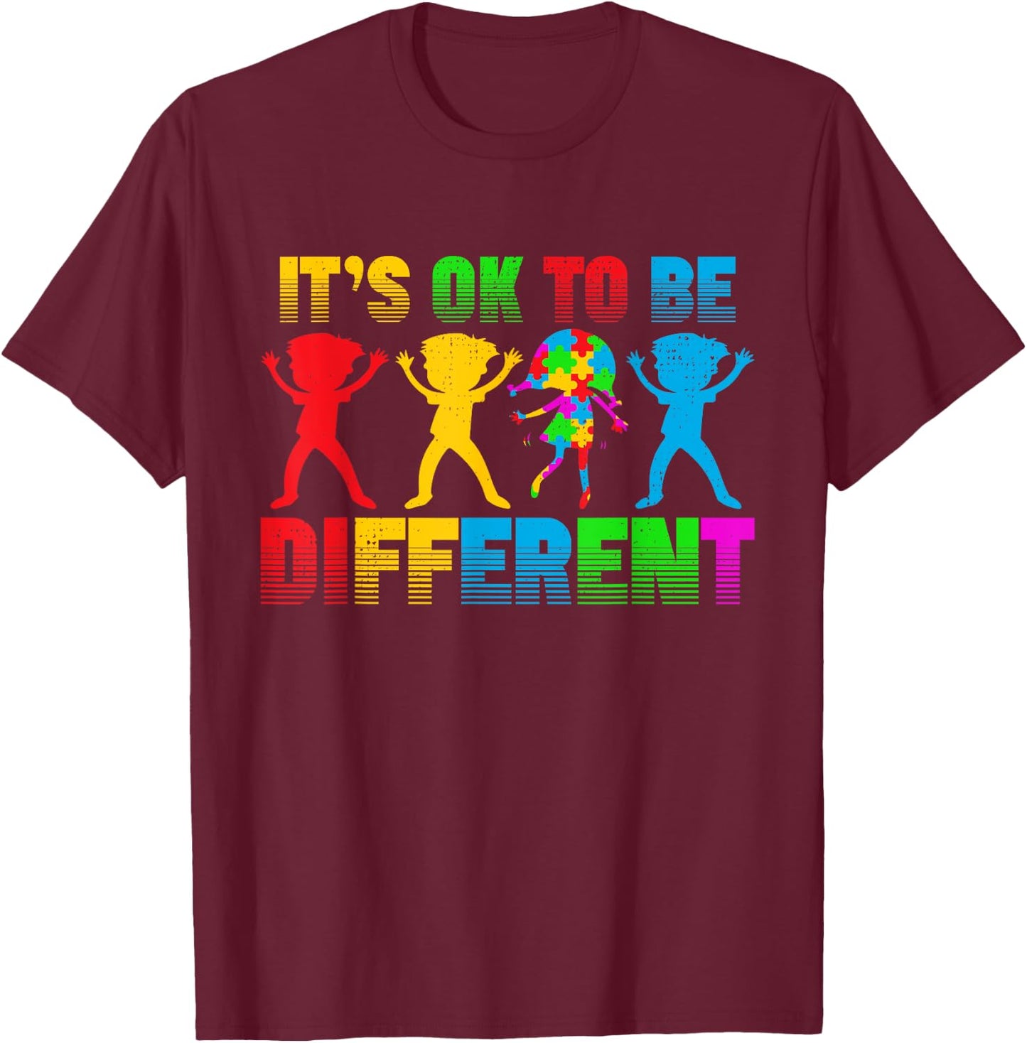 Ok To Be Different Acceptance Autistic Kids Autism Awareness T-Shirt - T-Shirt | Maroon
