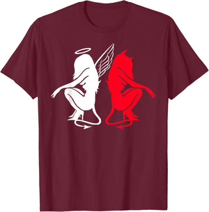 Devil and Angel Love Lovers Women. T-Shirt - T-Shirt | Maroon