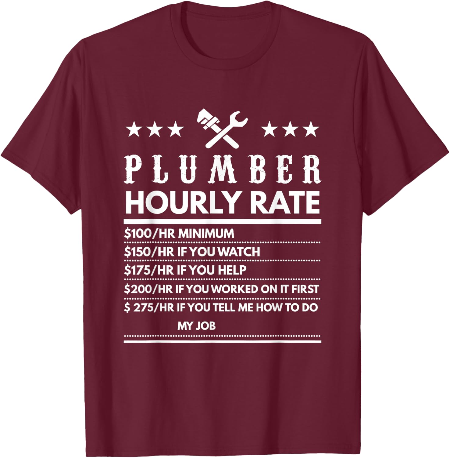 Plumber Funny Hourly Rate T-Shirt - T-Shirt | Maroon