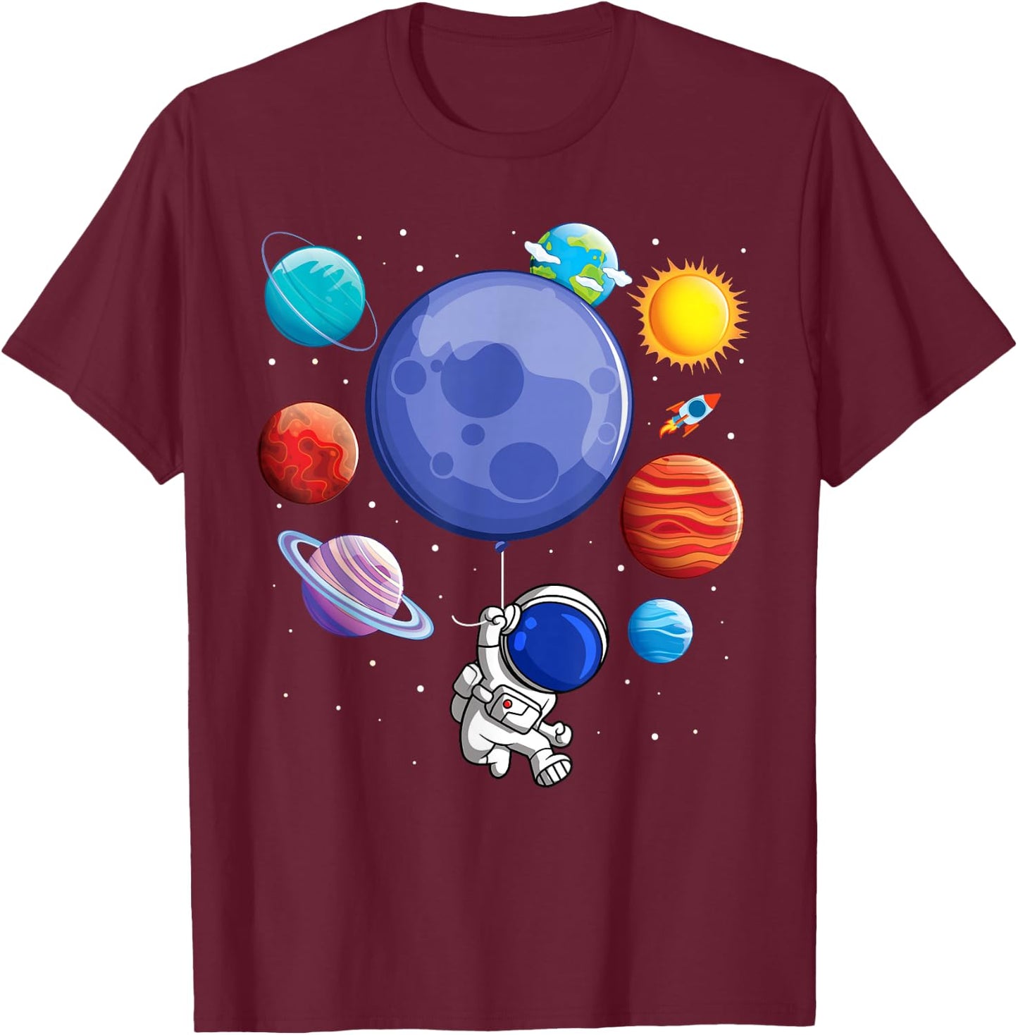 Funny Solar System Shirt Astronaut Planet Balloons Space Kid T-Shirt - T-Shirt | Maroon