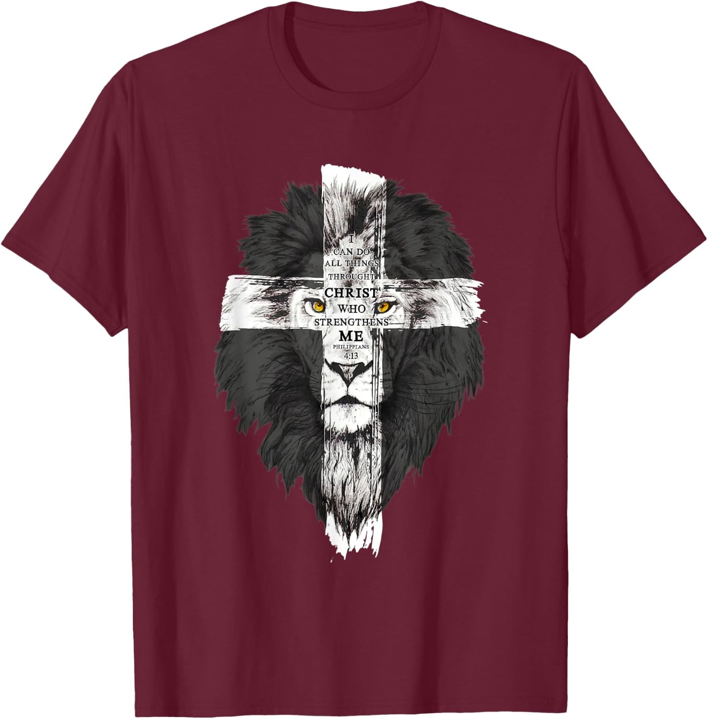 I Can Do All Things Through Christ Religious Lion of Judah T-Shirt - T-Shirt | Maroon