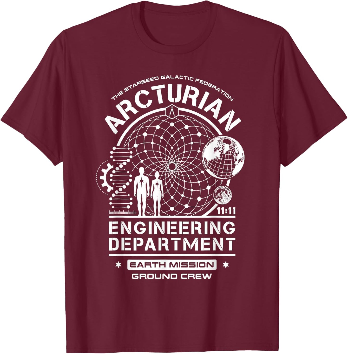 Arcturian Engineering Department Starseed Earth Mission Crew T-Shirt - T-Shirt | Maroon