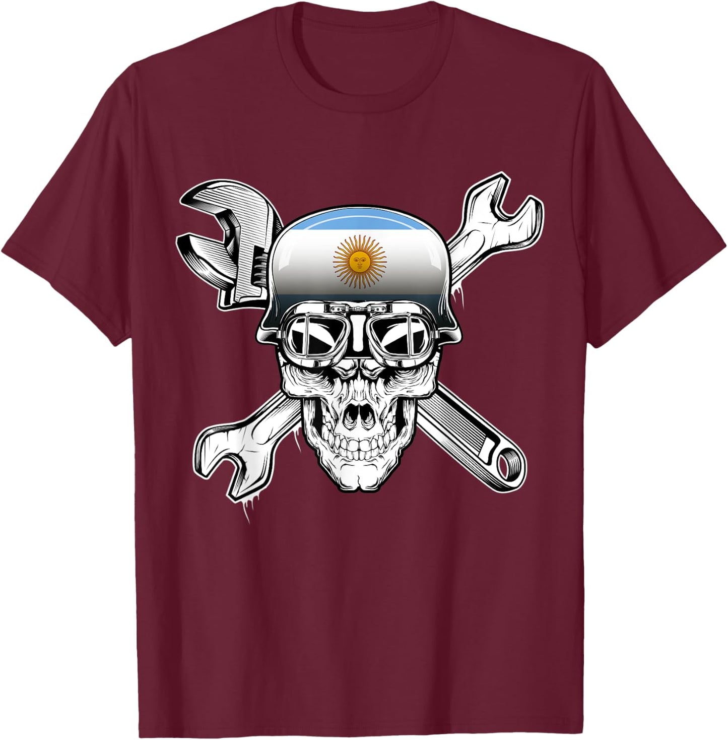 Argentina Biker Skull Motorcycle Flag T-Shirt - T-Shirt | Maroon