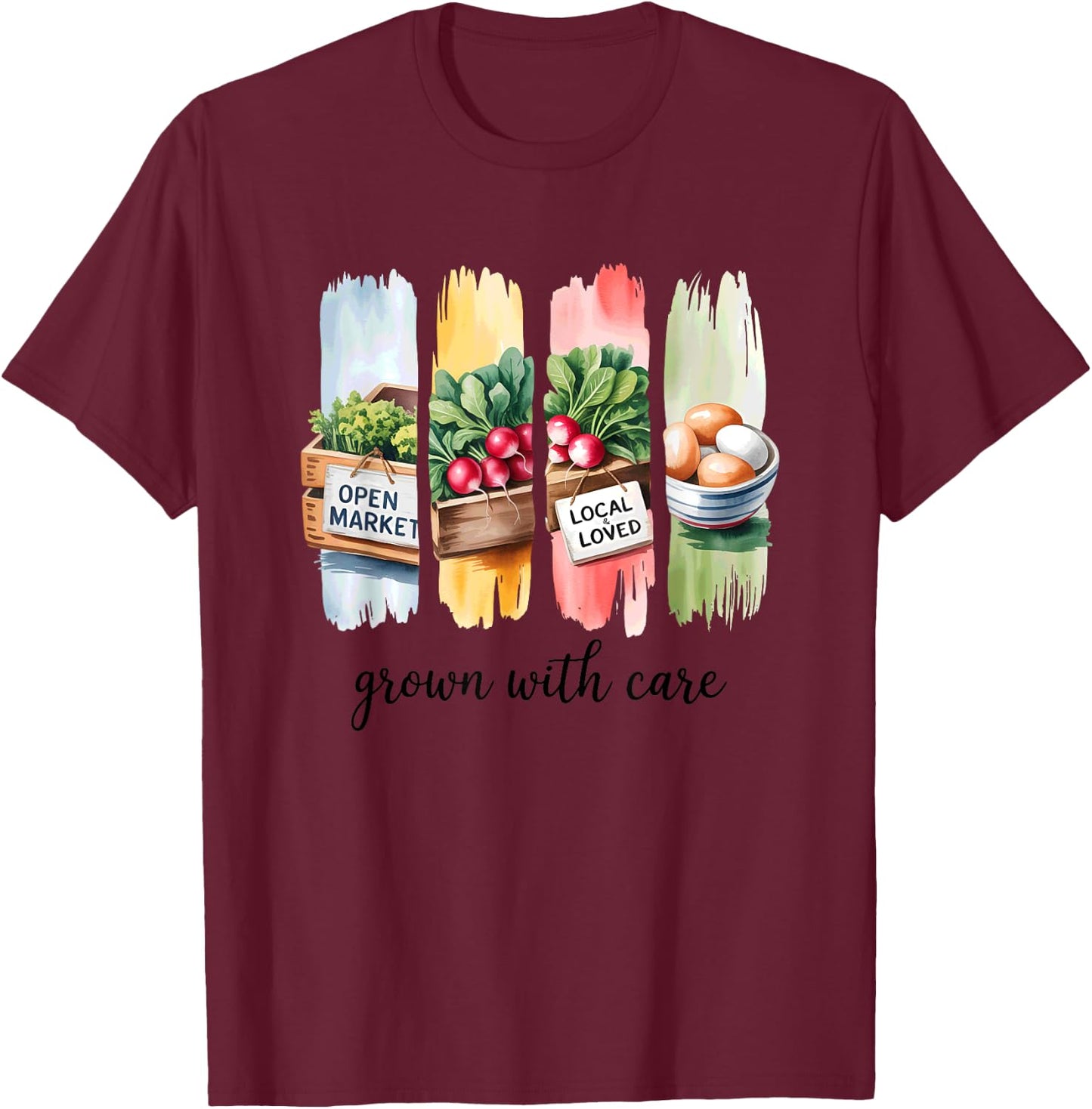 Open Market Local Loved Fresh Produce T-Shirt - T-Shirt | Maroon