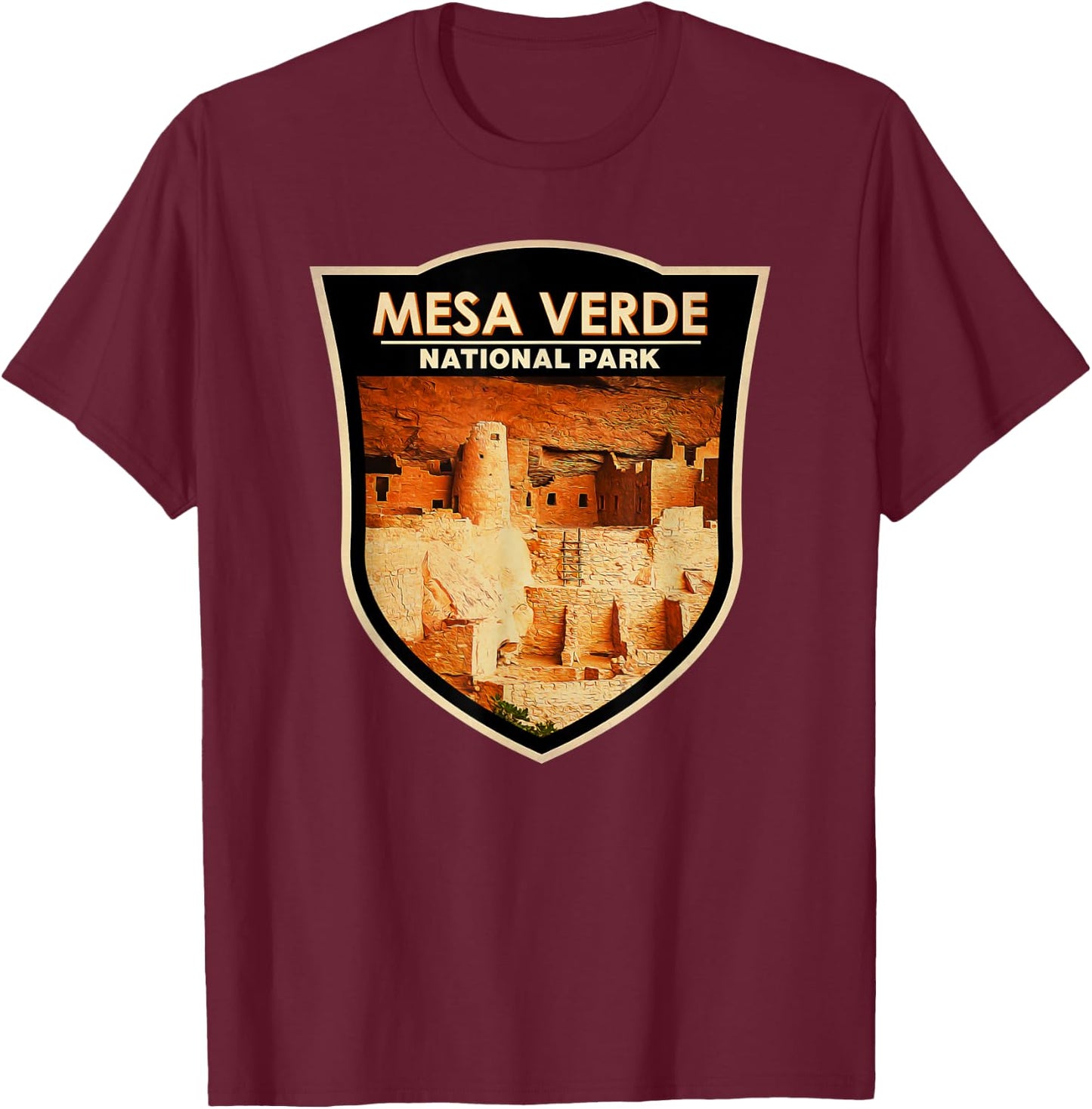 Mesa Verde National Park Cliff Palace Badge T-Shirt - T-Shirt | Maroon