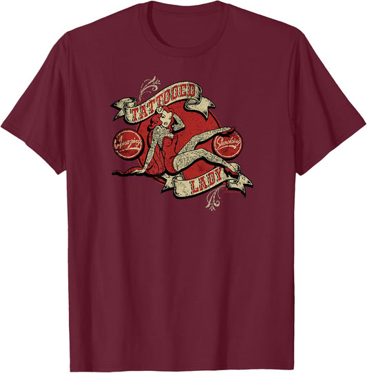Pinup Tattoo Lady Vintage Retro Ink Sideshow Retro-a-go-go T-Shirt - T-Shirt | Maroon