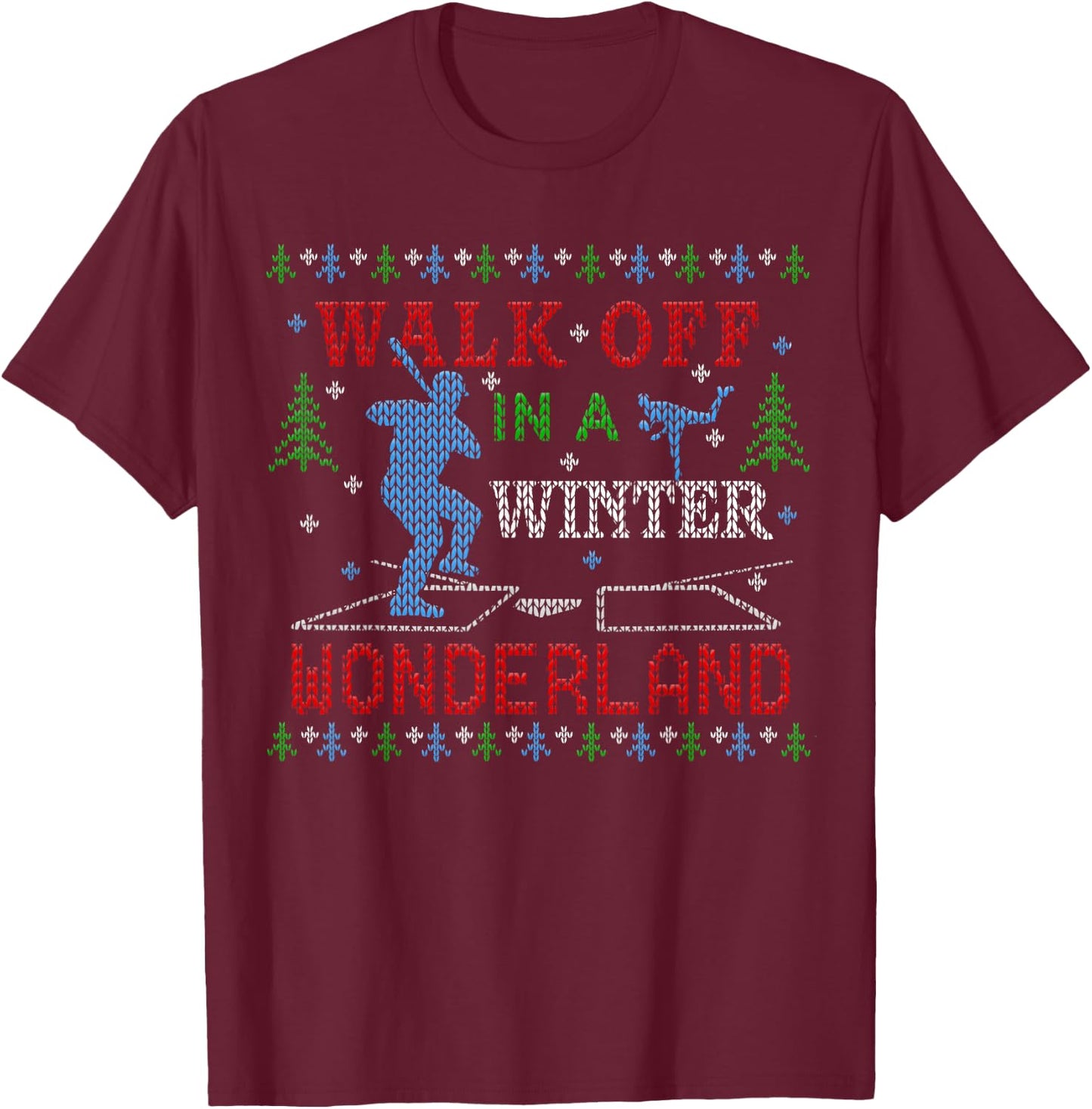 Baseball Softball Walk Off Ugly Christmas Sweater Party T-Shirt - T-Shirt | Maroon