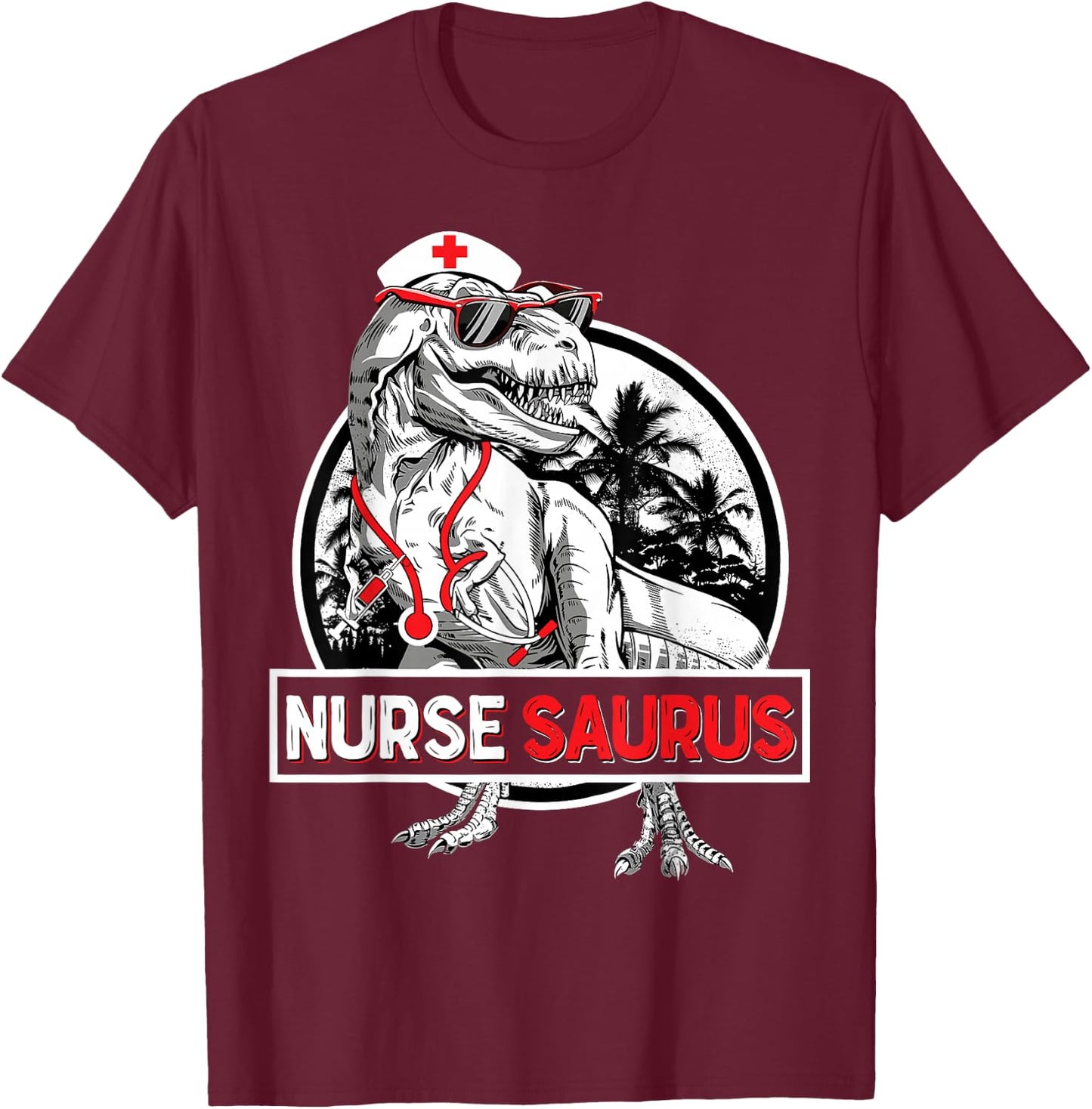 RN Nurse Saurus Nursing School Graduation Dinosaur Men Women T-Shirt - T-Shirt | Maroon