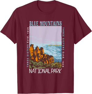 Blue Mountains National Park Australia Distressed Vintage T-Shirt - T-Shirt | Maroon