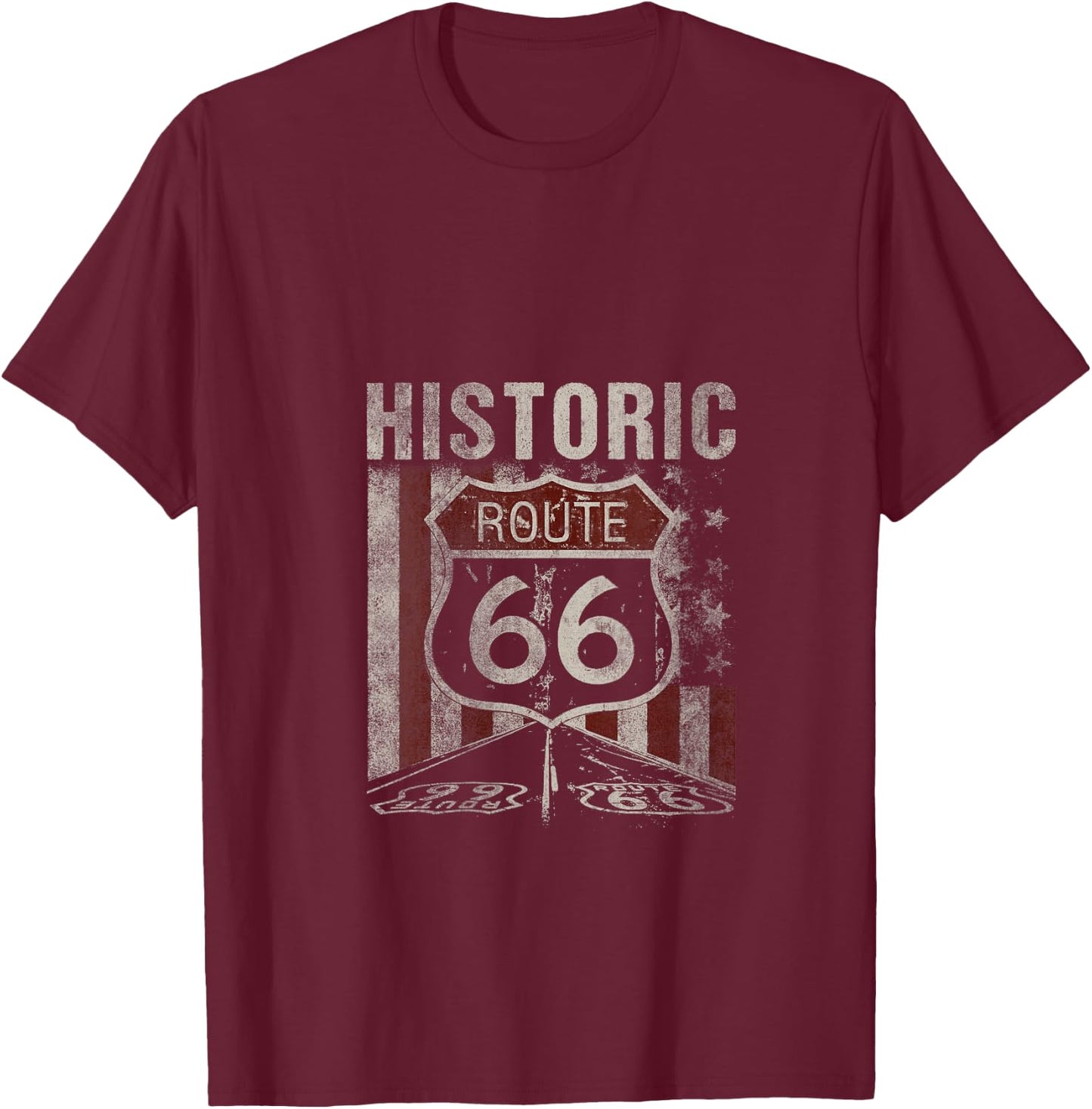 Historic U.S.A. Route 66 Highway Vintage America Road Sign V-Neck T-Shirt - T-Shirt | Maroon