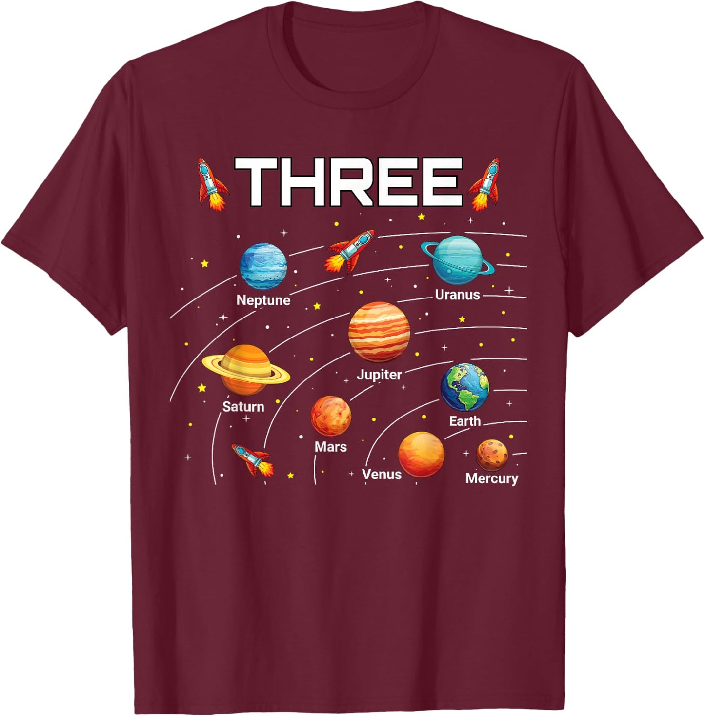 3 Year Old Shirt Boys Girls Space Planets 3rd Birthday Boy T-Shirt - T-Shirt | Maroon