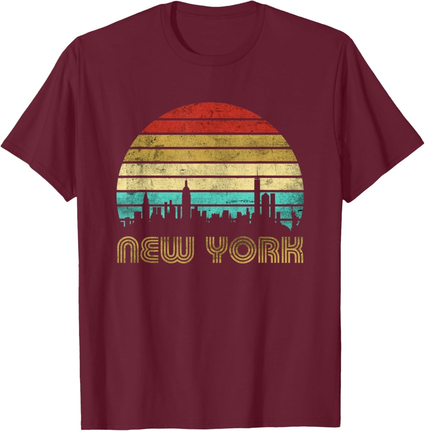 New York City State Retro Vintage NY Skyline NYC Lover Gift T-Shirt - T-Shirt | Maroon