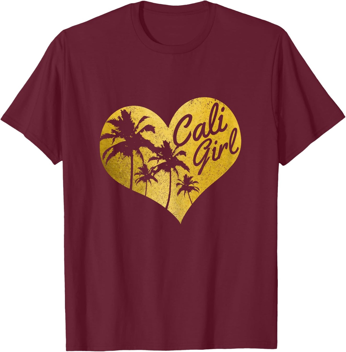 Cali Girl California Heart Palm Trees Cute Vintage T-Shirt - T-Shirt | Maroon
