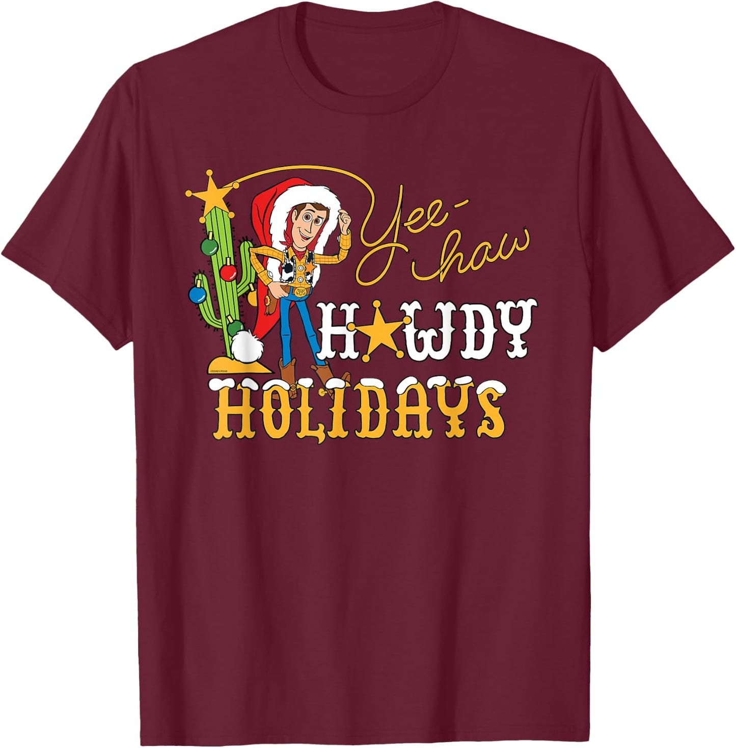 Disney & Pixar's Toy Story Christmas Howdy Holidays Woody T-Shirt - T-Shirt | Maroon