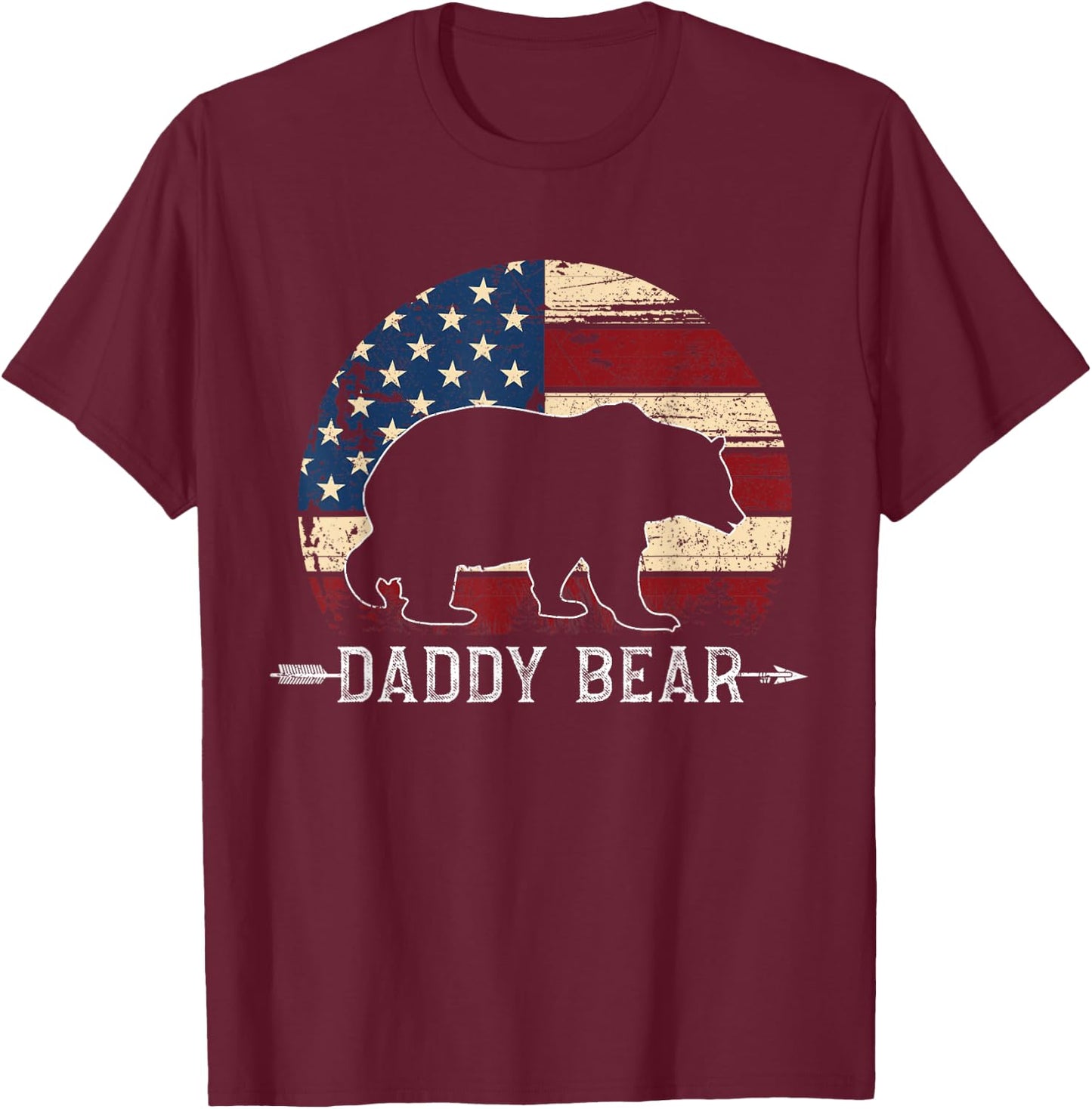 Daddy Bear American Flag 4th Of July Father's Day T-Shirt - T-Shirt | Maroon
