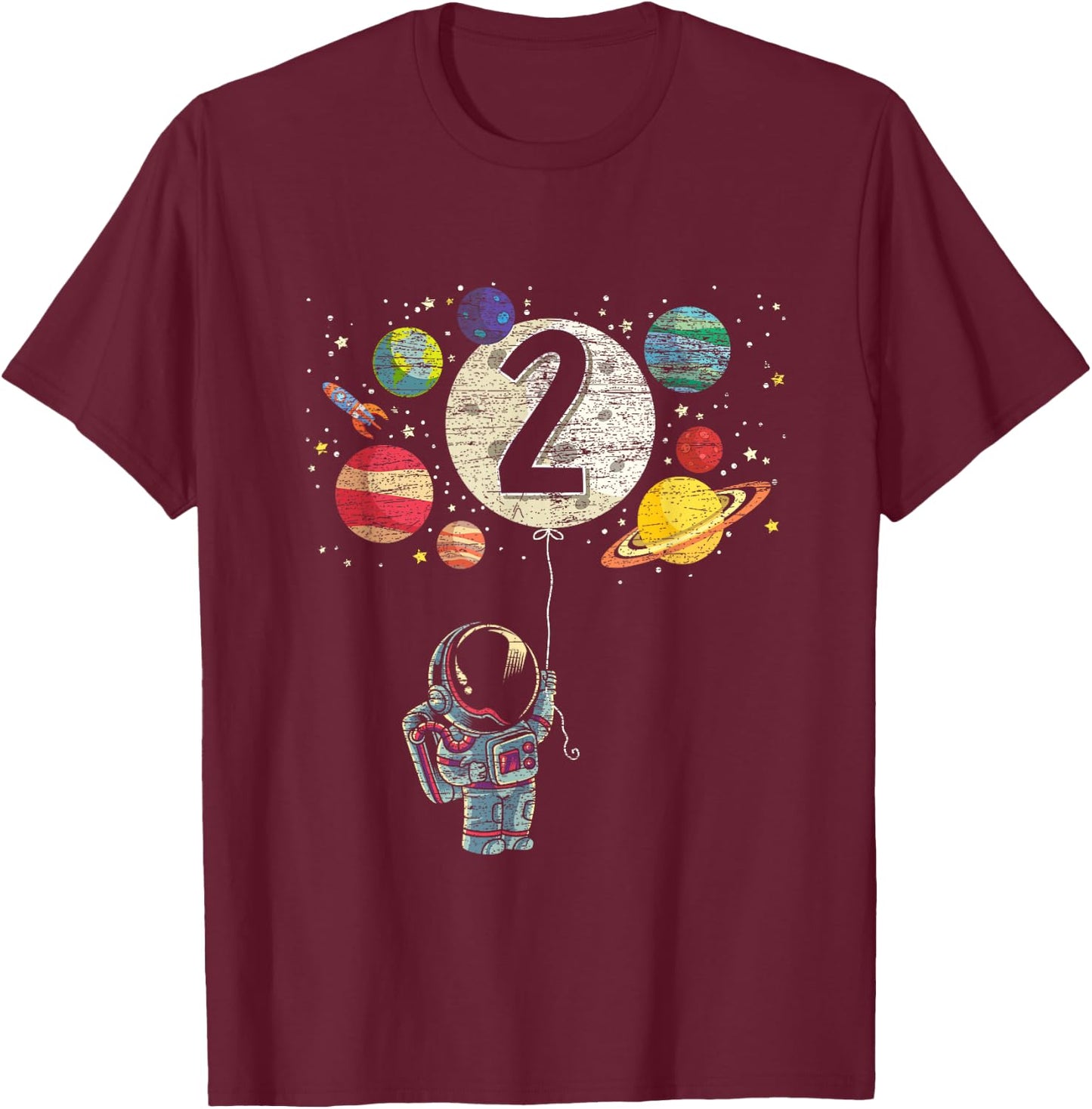 2 Years Old Birthday Boy Gifts Astronaut 2nd Birthday T-Shirt - T-Shirt | Maroon