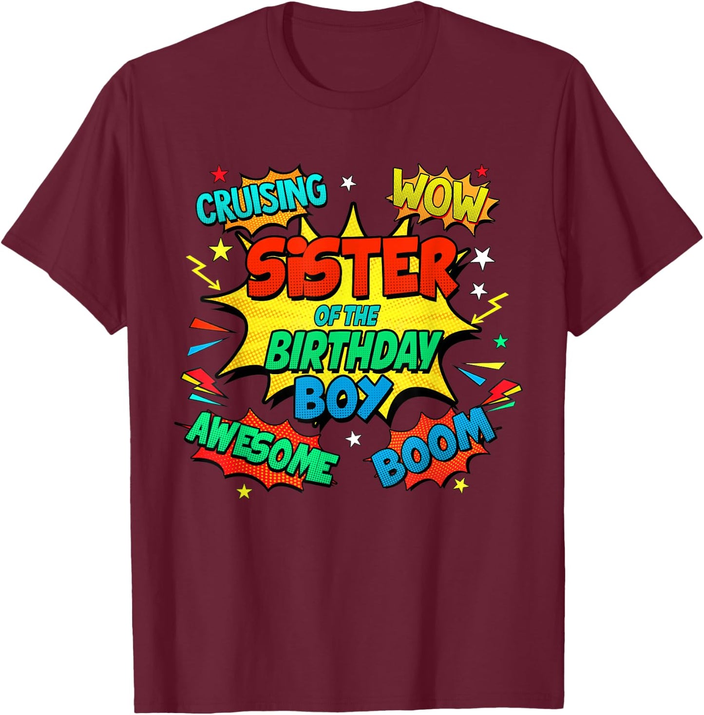 Aunt of The Birthday Boy Shirt Mother Superhero Comic Party T-Shirt - T-Shirt | Maroon