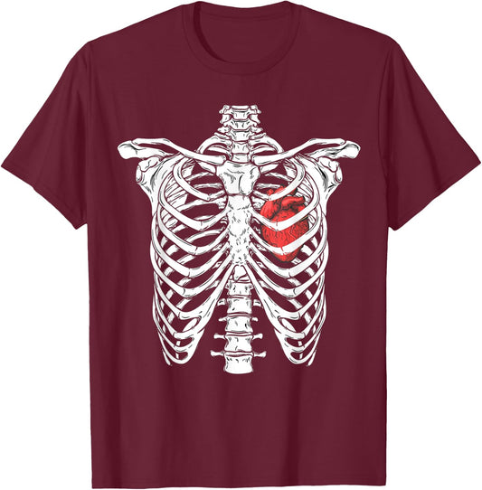 Heart and Ribcage Nurse Funny Skeleton Halloween costume T-Shirt - T-Shirt | Maroon