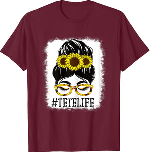 Messy Bun TeTe Life Grandma Sunflowers Cute Mothers Day T-Shirt - T-Shirt | Maroon