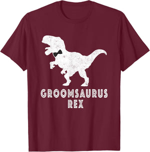 Bride Dinosaur Rex Groomsaurus Groom Engagement T-Shirt - T-Shirt | Maroon