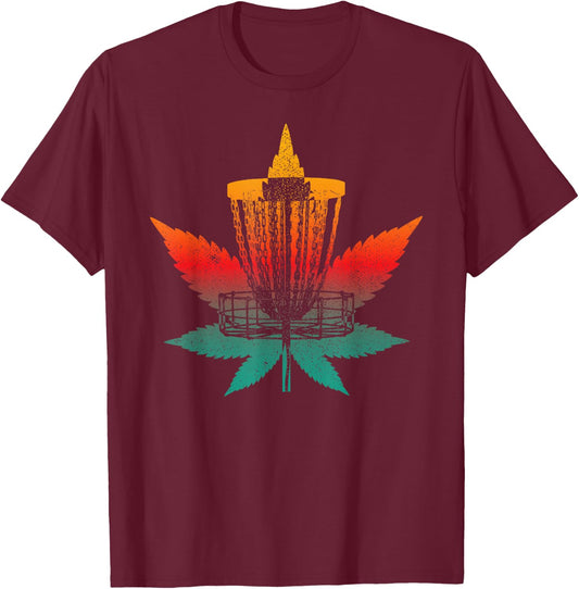 Disc Golfing Weed Marijuana Pot Smoker Disc Golf Cannabis T-Shirt - T-Shirt | Maroon