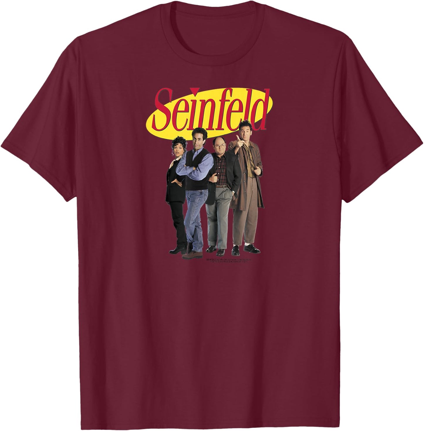Seinfeld Cast Photo and Logo Funny 90's TV Show T-Shirt - T-Shirt | Maroon