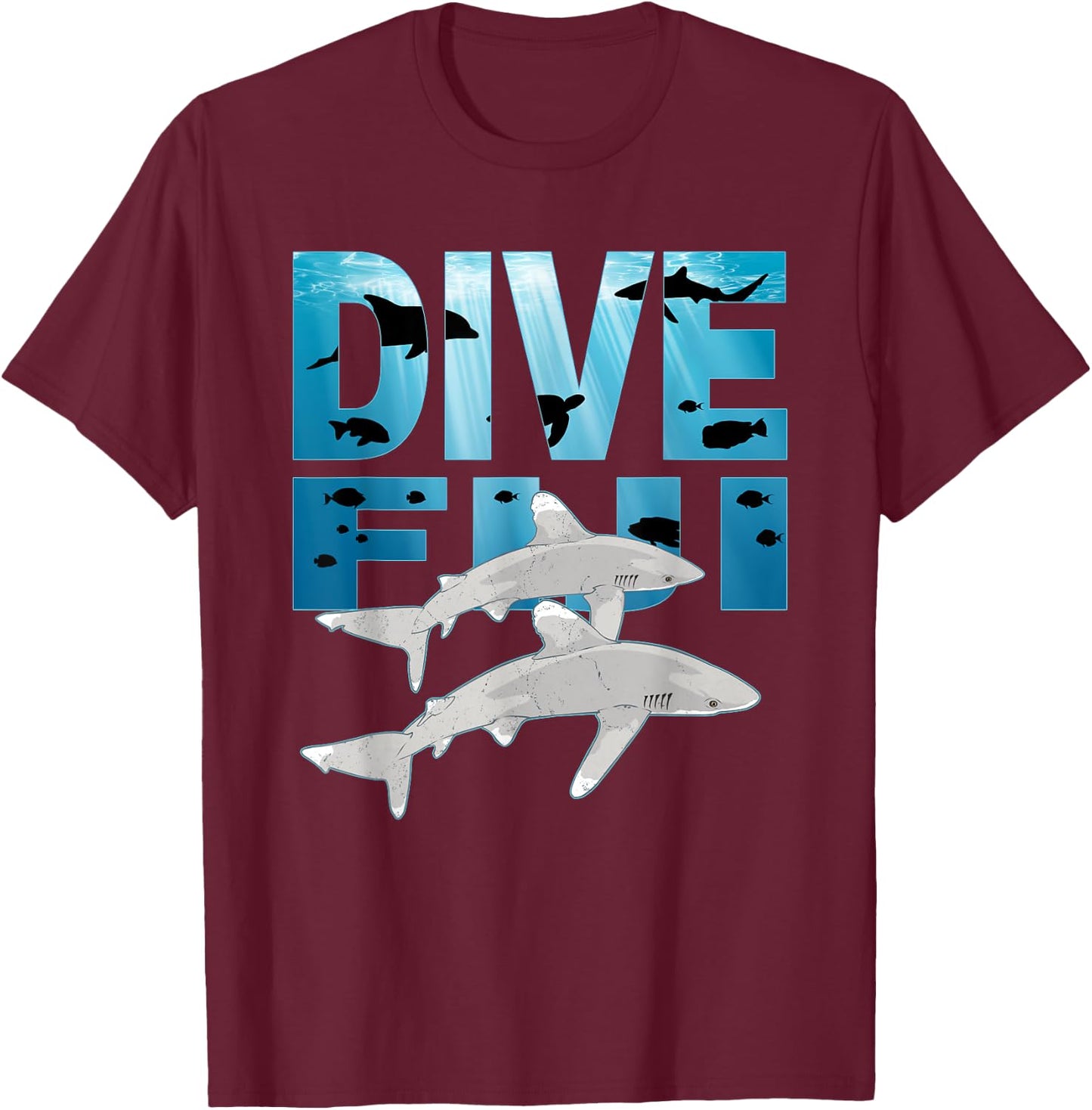 Oceanic Whitetip Shark and Dive Fiji Nigano T-Shirt - T-Shirt | Maroon