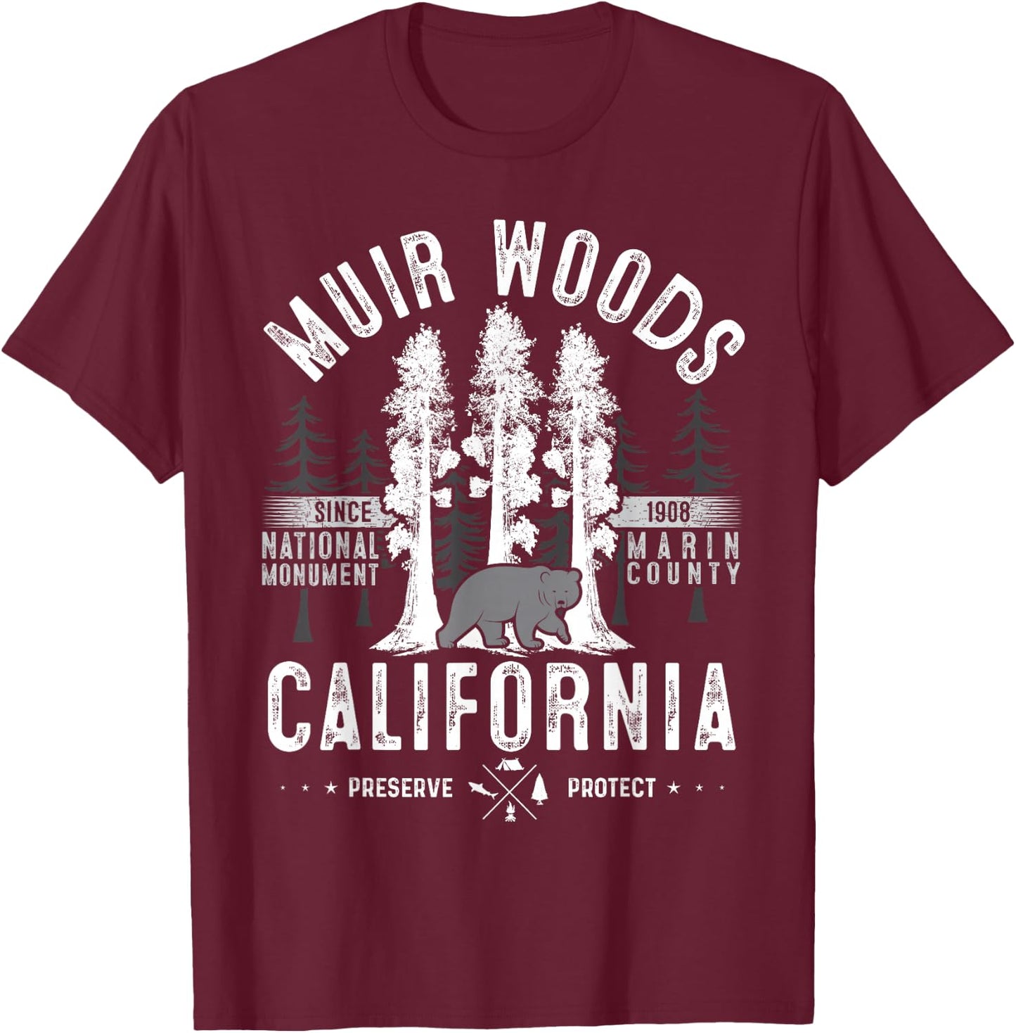 Muir Woods National Monument National Park Apparel T-Shirt - T-Shirt | Maroon