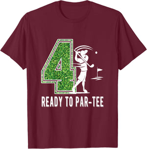 Kids 4th Birthday Golfer Boy Four Year Old Golf Player T-Shirt - T-Shirt | Maroon