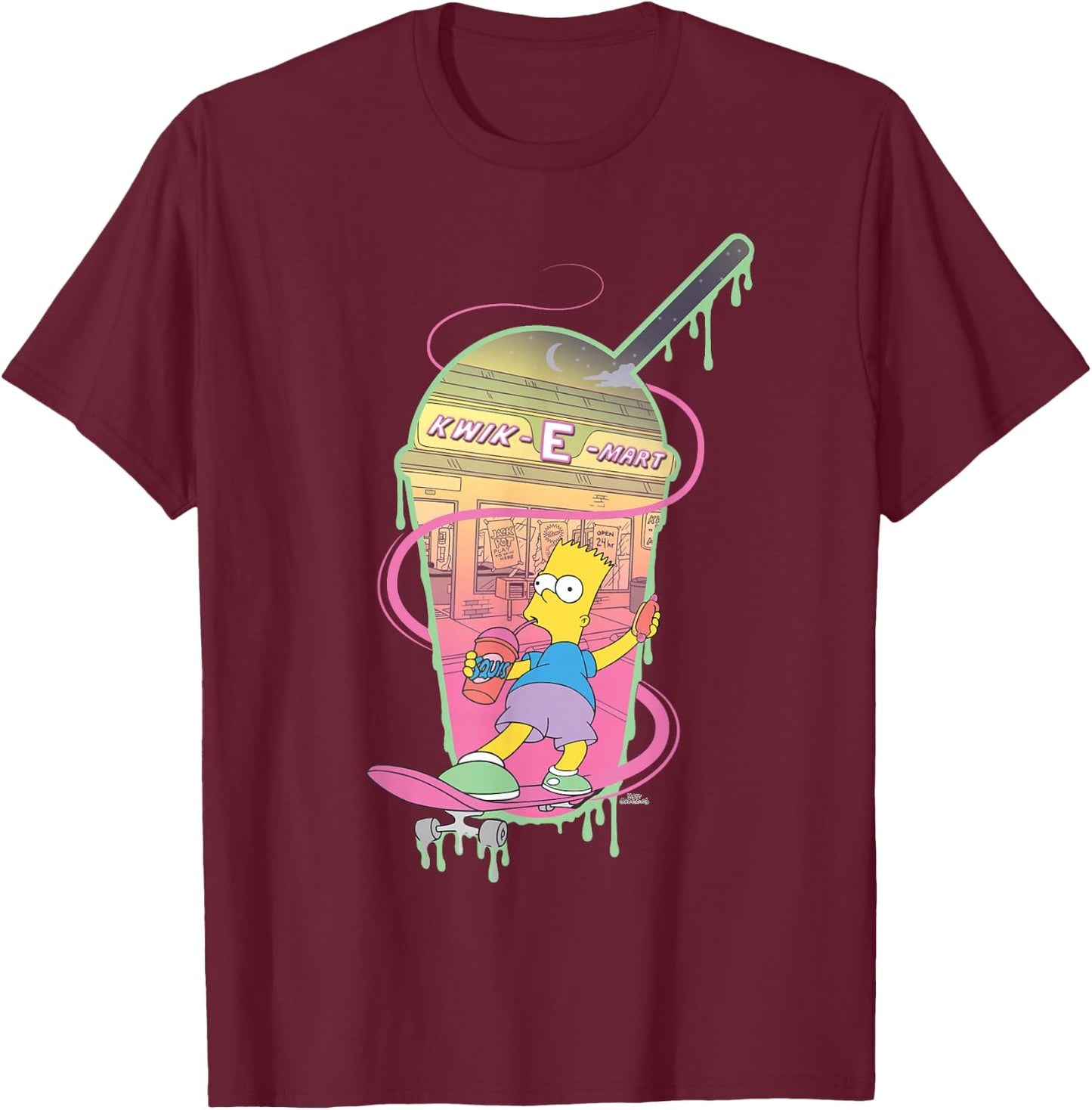 The Simpsons Bart Simpsons Kwik-E-Mart Squishee Small T-Shirt - T-Shirt | Maroon