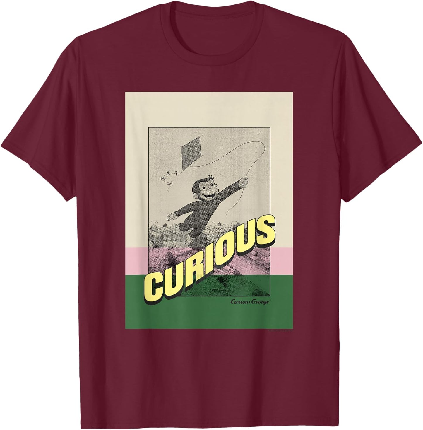 Curious George Sepia Tone Kite Flight T-Shirt - T-Shirt | Maroon