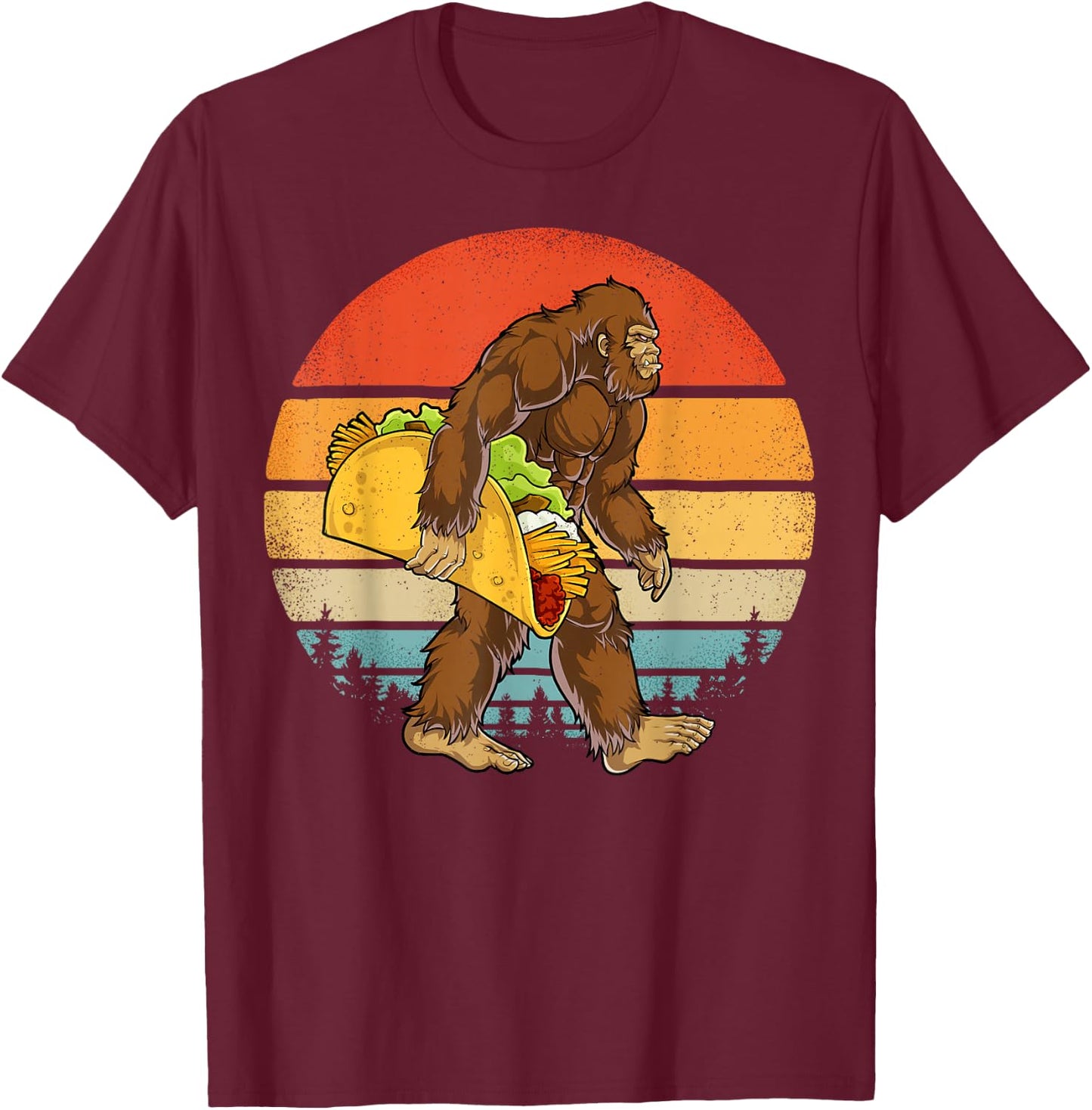 Bigfoot Carrying Taco Funny Cinco de Mayo Boys Men Sasquatch T-Shirt - T-Shirt | Maroon