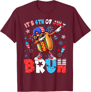 4th of July Its Fourth of July Bruh Dabbing Hotdog Boy Girl T-Shirt - T-Shirt | Maroon