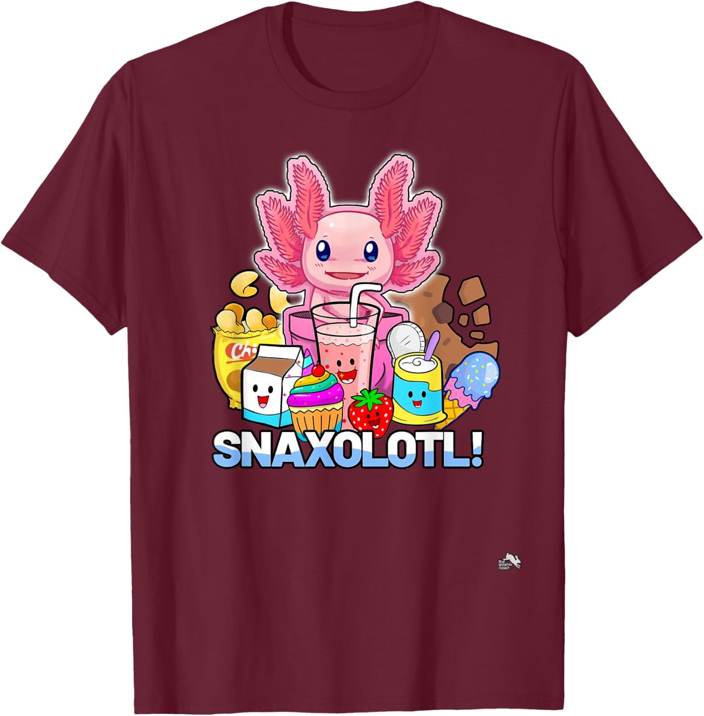 Pet Axolotl - Snaxolotl - Cute Snacks, Funny Kawaii T-Shirt - T-Shirt | Maroon