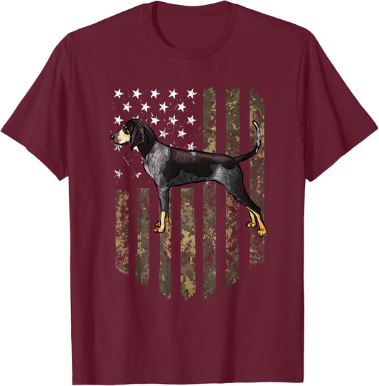 Camo American Flag Bluetick Coonhound 4th of July USA T-Shirt - T-Shirt | Maroon