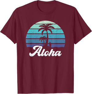 Aloha Hawaii Hawaiian Island Shirt Palm Tree Surfboard Beach T-Shirt - T-Shirt | Maroon