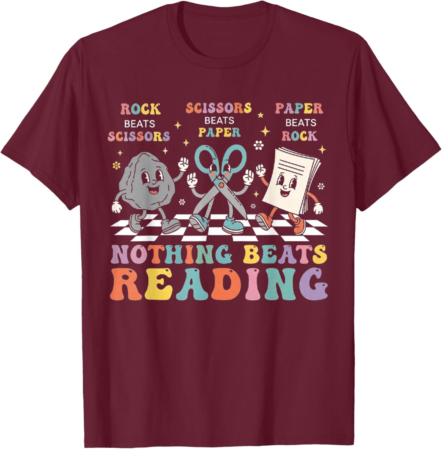Nothing Beats Reading Rock Paper Scissors Funny Book Lover T-Shirt - T-Shirt | Maroon