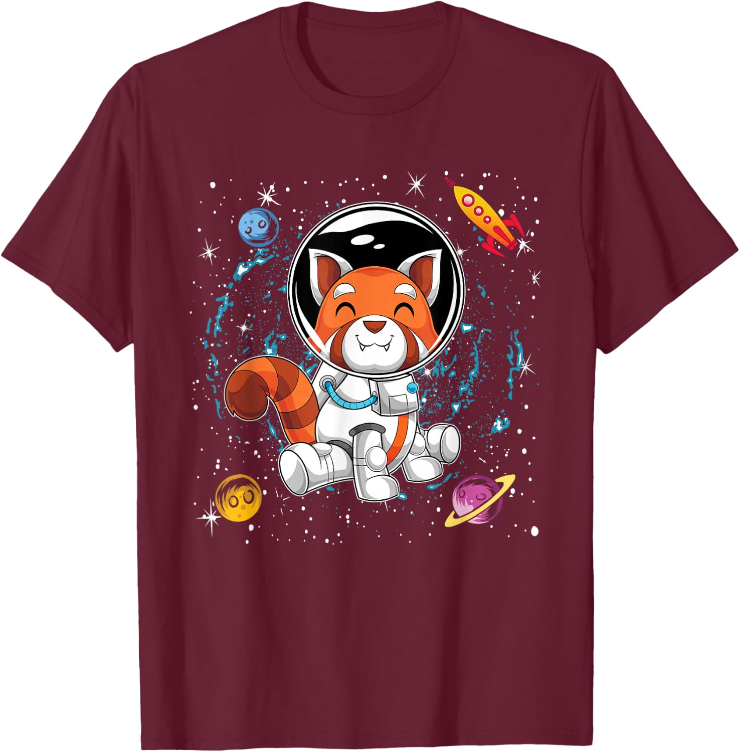 Red Panda Space Scientist Animal Rocket Planets Astronaut T-Shirt - T-Shirt | Maroon