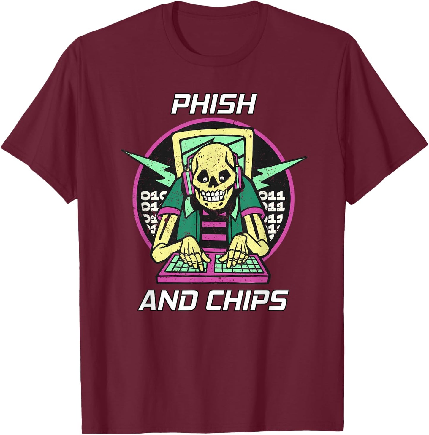 Phish and Chips Funny Hacker T-Shirt - T-Shirt | Maroon