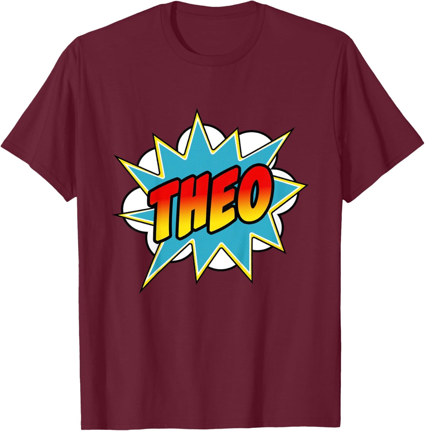 Kids Boys Theo Comic Book Superhero Name T-Shirt - T-Shirt | Maroon
