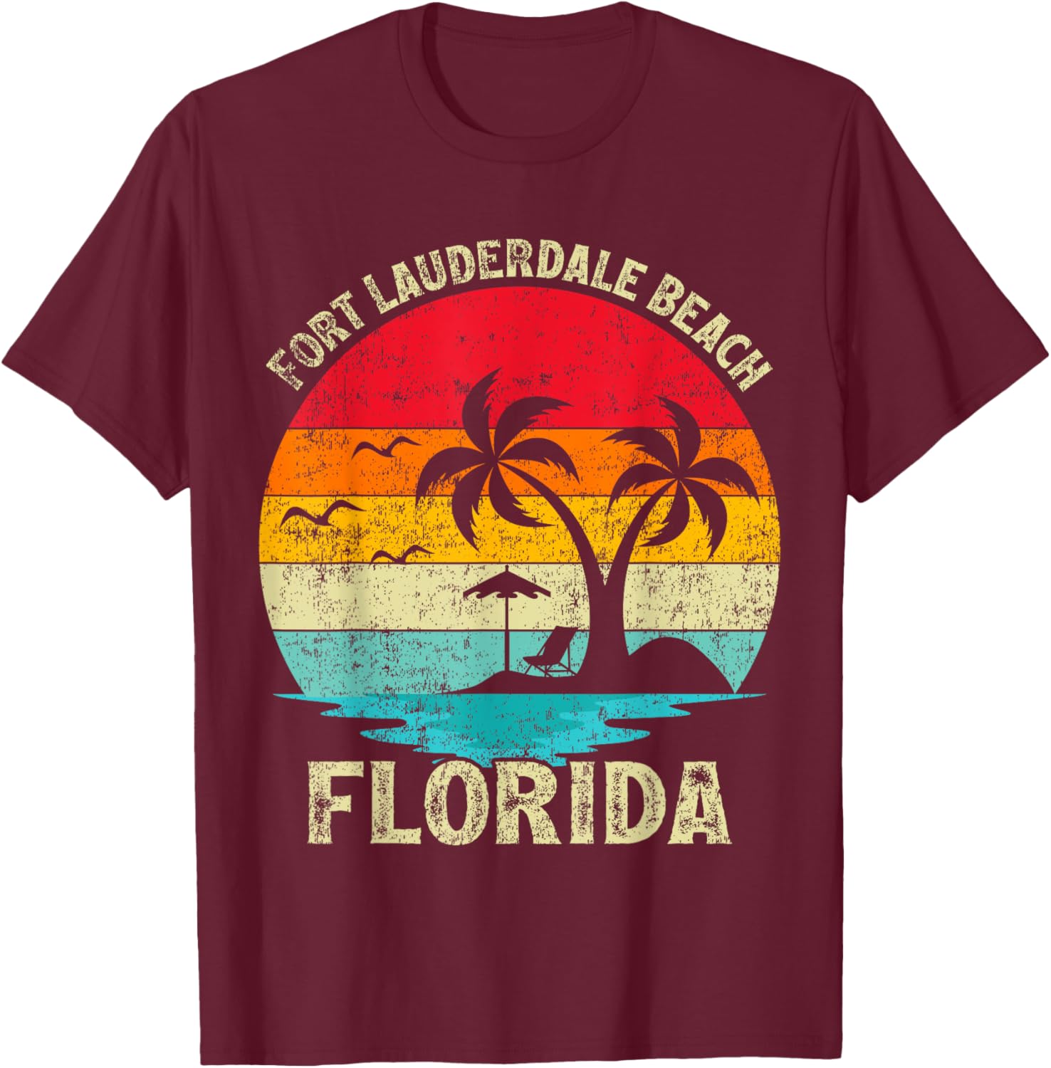 Family Vacation Vintage Retro Florida Fort Lauderdale Beach T-Shirt - T-Shirt | Maroon