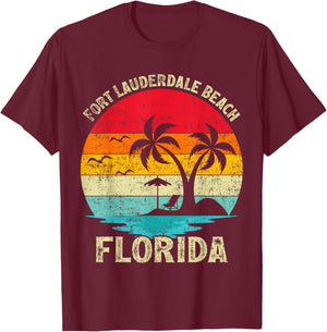 Family Vacation Vintage Retro Florida Fort Lauderdale Beach T-Shirt - T-Shirt | Maroon