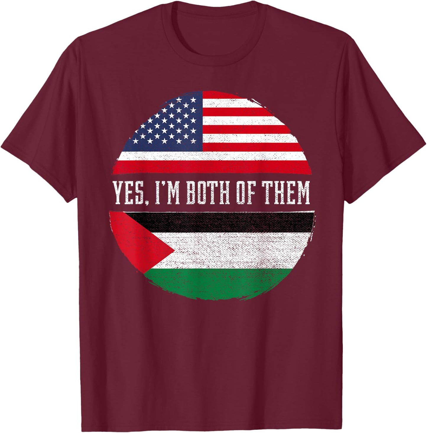 Half American Half Palestinian USA Flag Palestine Heritage Women Kids Men T-Shirt - T-Shirt | Maroon