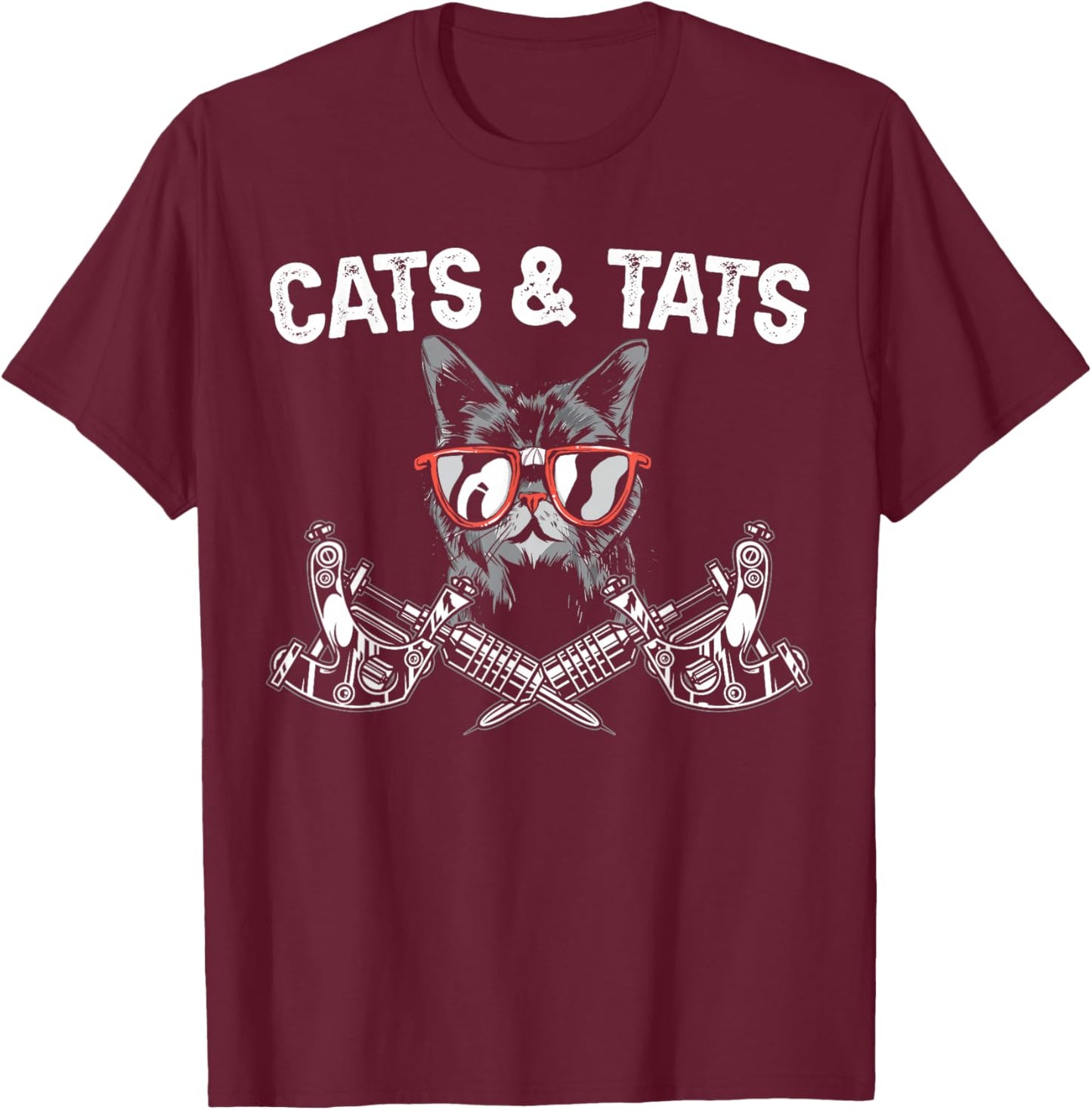 Cats and Tats Inking Tattoo Lover Tattooing Kitty Owner Small T-Shirt - T-Shirt | Maroon