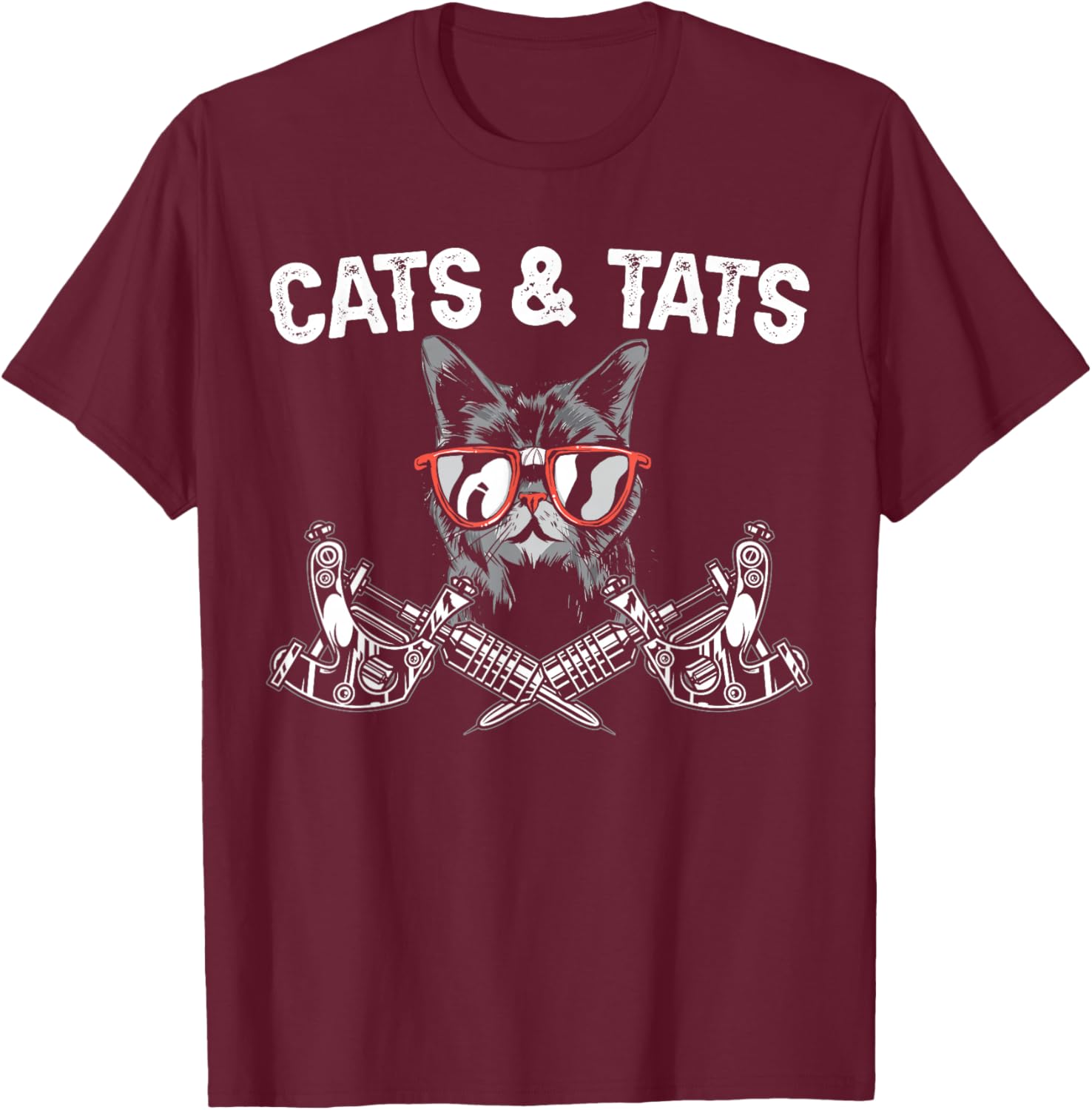 Cats and Tats Inking Tattoo Lover Tattooing Kitty Owner Small T-Shirt - T-Shirt | Maroon