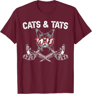 Cats and Tats Inking Tattoo Lover Tattooing Kitty Owner Small T-Shirt - T-Shirt | Maroon