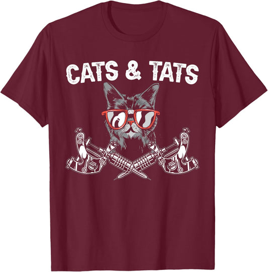 Cats and Tats Inking Tattoo Lover Tattooing Kitty Owner Small T-Shirt - T-Shirt | Maroon